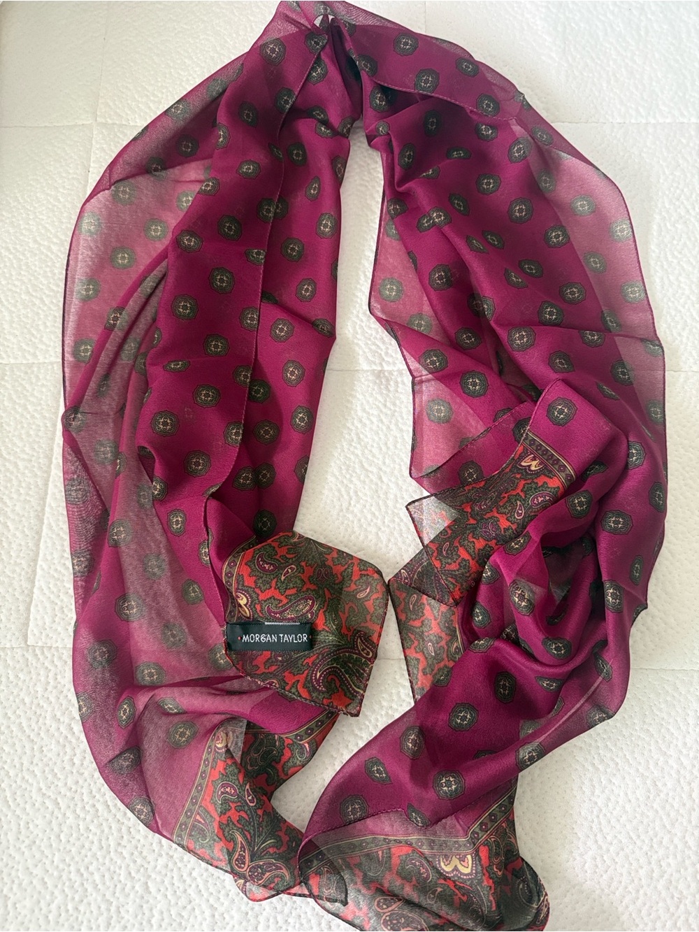 Morgan Taylor Plum Paisley Medallion Silk Scarf